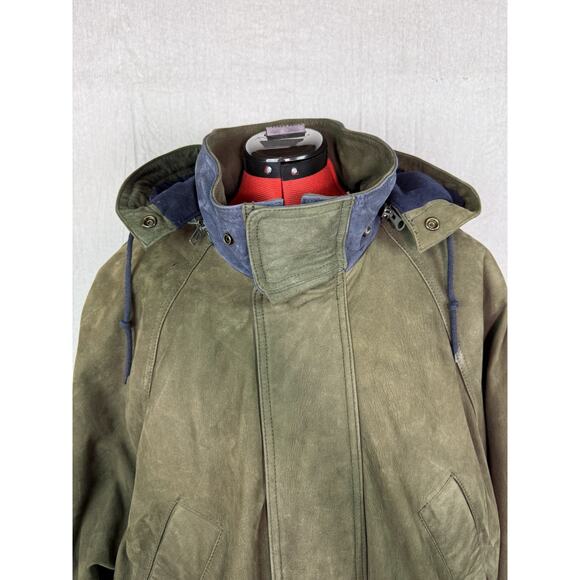 Marc New York Suede Leather Jacket Mens X-Large Long Zip Hood Up Coat Lining Vtg - Picture 3 of 16